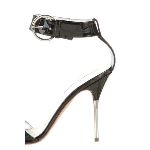 Designer Giuseppe Zanotti Black Patent Leather Ankle Strap Metal Heel Sandal's - Picture 12 of 14